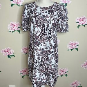 Eliza J Paisley Puff Sleeve Linen Blend Dress Z-16